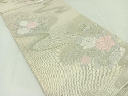 平和屋着物＊夏物 六通柄袋帯 草花文 銀糸 正絹 逸品 未使用 AAAY4329jh