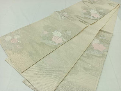 平和屋着物＊夏物 六通柄袋帯 草花文 銀糸 正絹 逸品 未使用 AAAY4329jh