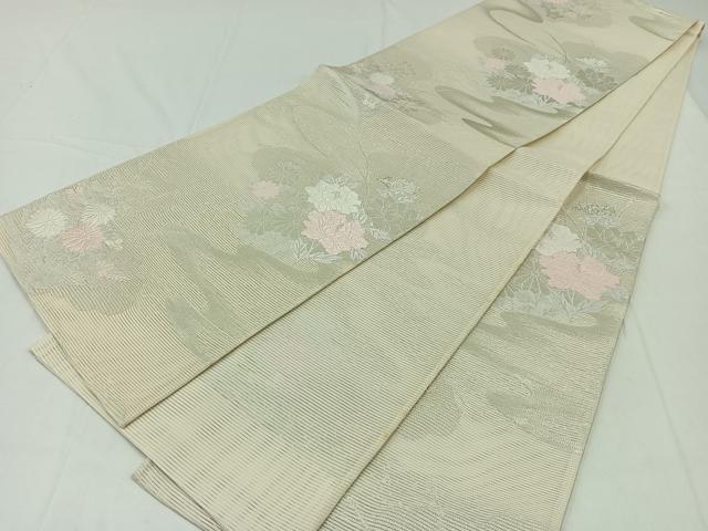 平和屋着物＊夏物 六通柄袋帯 草花文 銀糸 正絹 逸品 未使用 AAAY4329jh