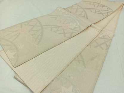 平和屋着物＊夏物　六通柄袋帯　籬楓文　銀糸　正絹　逸品　AAAY4339jh