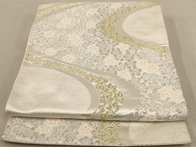 平和屋着物◎六通柄袋帯　流水花文　金銀糸　正絹　逸品　AAAY4384dt
