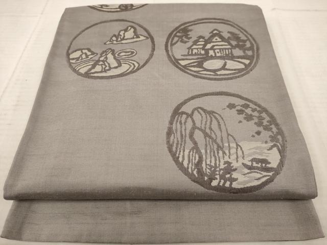 平和屋着物◎六通柄袋帯　紬地　風景丸文　正絹　逸品　AAAY4434dt