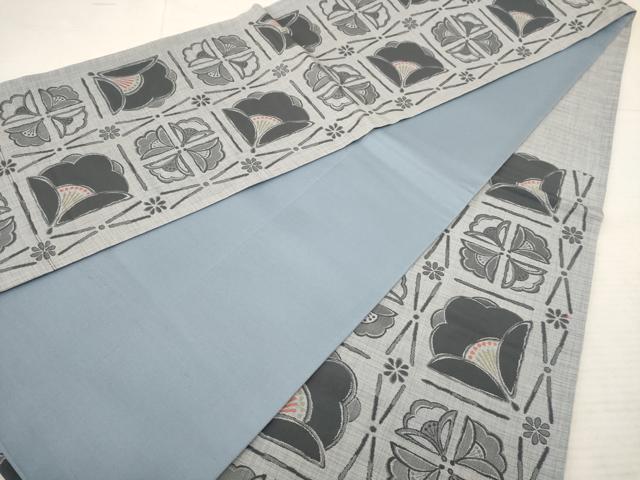 平和屋着物◎六通柄袋帯　幾何学椿文　正絹　逸品　AAAY4441dt