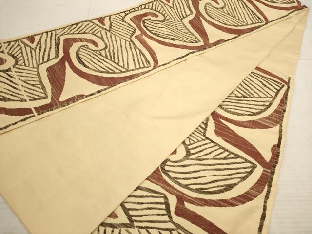 平和屋着物◎六通柄袋帯　紬地　幾何学文　正絹　逸品　AAAY4451dt