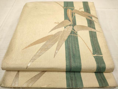 平和屋着物◎六通柄袋帯　笹竹文　金糸　正絹　逸品　AAAY4456dt