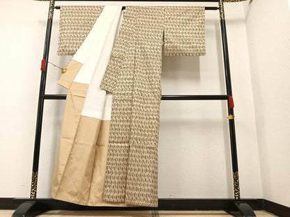 平和屋着物■上質な紬　幾何学文様　正絹　逸品　AAAY4504ph