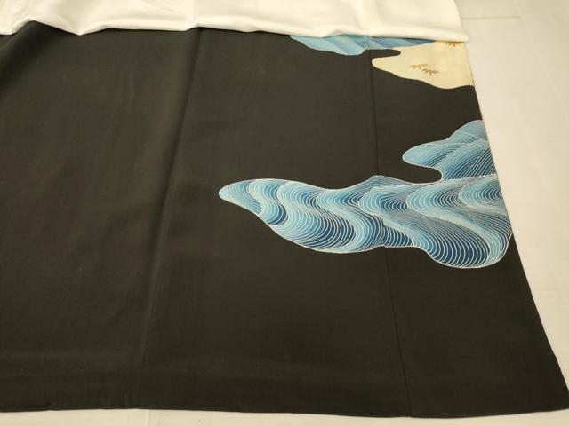 平和屋着物■豪華黒留袖 駒刺繍 流水風景文 金彩 正絹 逸品 AAAY4601fw