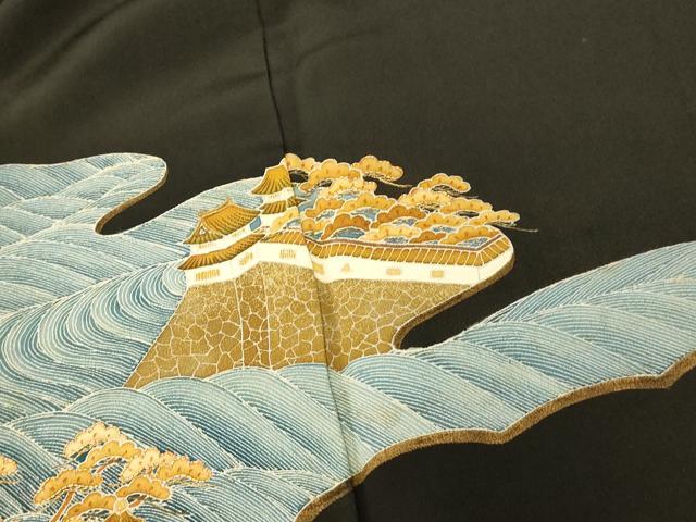 平和屋着物■豪華黒留袖 駒刺繍 流水風景文 金彩 正絹 逸品 AAAY4601fw