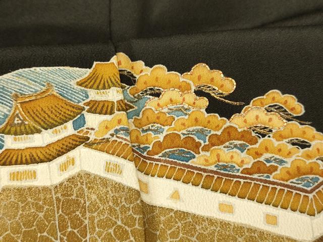 平和屋着物■豪華黒留袖 駒刺繍 流水風景文 金彩 正絹 逸品 AAAY4601fw