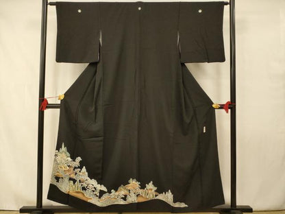 平和屋着物■豪華黒留袖 朱映 駒刺繍 風景文 金彩 正絹 逸品 AAAY4603fw