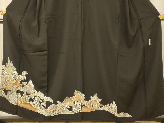 平和屋着物■豪華黒留袖 朱映 駒刺繍 風景文 金彩 正絹 逸品 AAAY4603fw