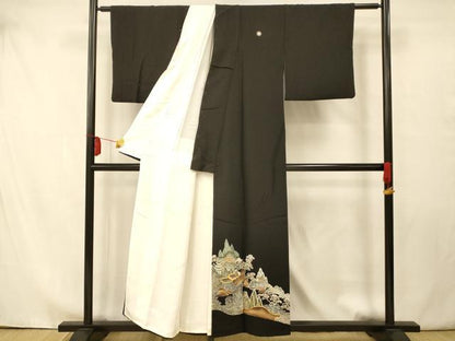 平和屋着物■豪華黒留袖 朱映 駒刺繍 風景文 金彩 正絹 逸品 AAAY4603fw