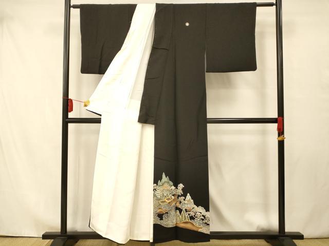 平和屋着物■豪華黒留袖 朱映 駒刺繍 風景文 金彩 正絹 逸品 AAAY4603fw
