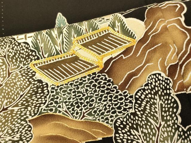 平和屋着物■豪華黒留袖 朱映 駒刺繍 風景文 金彩 正絹 逸品 AAAY4603fw