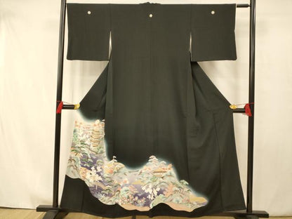 平和屋着物■豪華黒留袖 風景文 暈し染め 金彩 正絹 逸品 AAAY4606fw