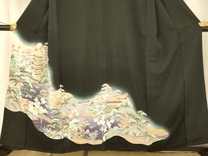 平和屋着物■豪華黒留袖 風景文 暈し染め 金彩 正絹 逸品 AAAY4606fw