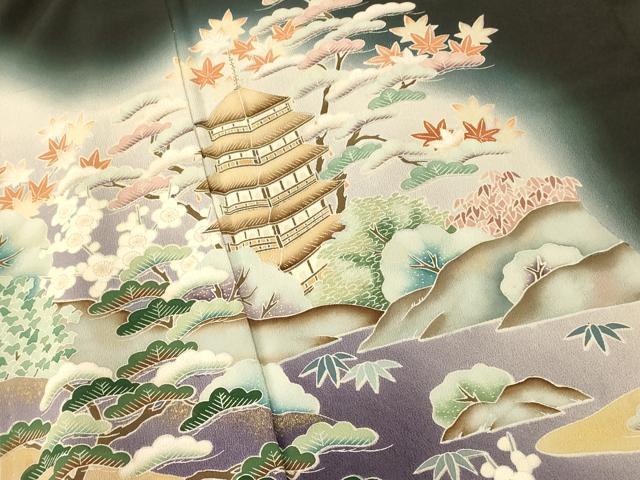 平和屋着物■豪華黒留袖 風景文 暈し染め 金彩 正絹 逸品 AAAY4606fw