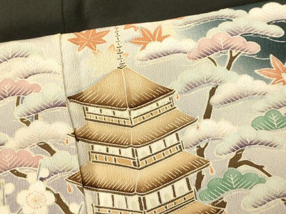 平和屋着物■豪華黒留袖 風景文 暈し染め 金彩 正絹 逸品 AAAY4606fw