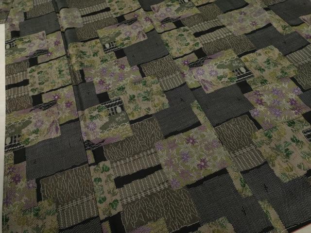 平和屋着物●本場大島紬 一元７マルキ 色紙重ね文 黒地 正絹 逸品 未使用 AAAY4704ck