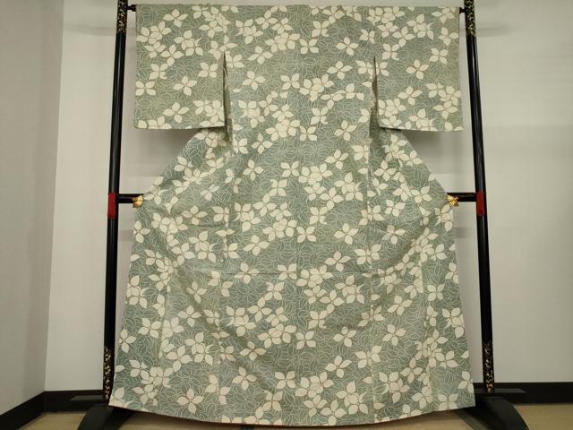 平和屋着物●上質な小紋 紬地 型染め 花尽し 正絹 逸品 AAAY4726ck