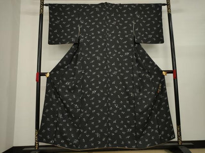 平和屋着物●ファッションデザイナー コシノアヤコ 小紋 枝蕾 黒地 金彩 正絹 逸品 AAAY4728ck