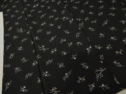 平和屋着物●ファッションデザイナー コシノアヤコ 小紋 枝蕾 黒地 金彩 正絹 逸品 AAAY4728ck