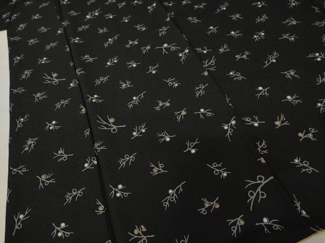平和屋着物●ファッションデザイナー コシノアヤコ 小紋 枝蕾 黒地 金彩 正絹 逸品 AAAY4728ck