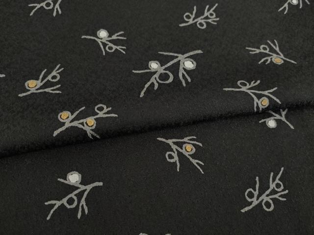 平和屋着物●ファッションデザイナー コシノアヤコ 小紋 枝蕾 黒地 金彩 正絹 逸品 AAAY4728ck