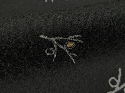 平和屋着物●ファッションデザイナー コシノアヤコ 小紋 枝蕾 黒地 金彩 正絹 逸品 AAAY4728ck