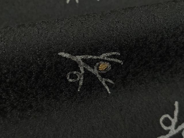 平和屋着物●ファッションデザイナー コシノアヤコ 小紋 枝蕾 黒地 金彩 正絹 逸品 AAAY4728ck