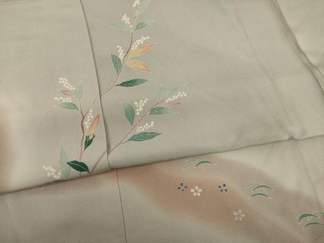平和屋着物●本加賀友禅作家　成竹登茂男　訪問着　枝花文　浜ちりめん　暈し染め　仮絵羽　正絹　逸品　未使用　AAAY4735ck