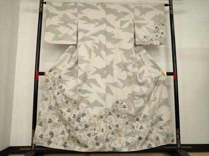 平和屋着物●訪問着 紬地 飛鶴風景文 正絹 逸品 AAAY4742ck