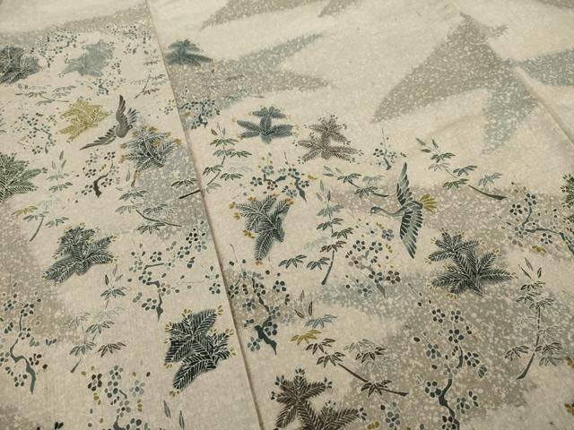 平和屋着物●訪問着 紬地 飛鶴風景文 正絹 逸品 AAAY4742ck
