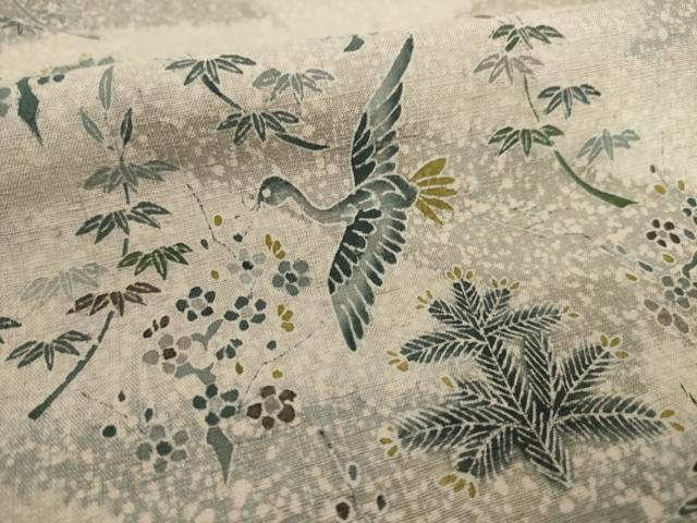 平和屋着物●訪問着 紬地 飛鶴風景文 正絹 逸品 AAAY4742ck