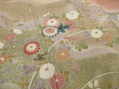 平和屋着物●訪問着 流水枝花文 暈し染め 金彩 正絹 逸品 AAAY4747ck