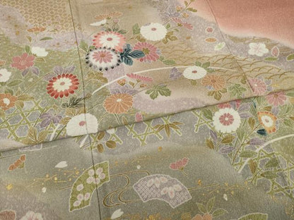 平和屋着物●訪問着 流水枝花文 暈し染め 金彩 正絹 逸品 AAAY4747ck