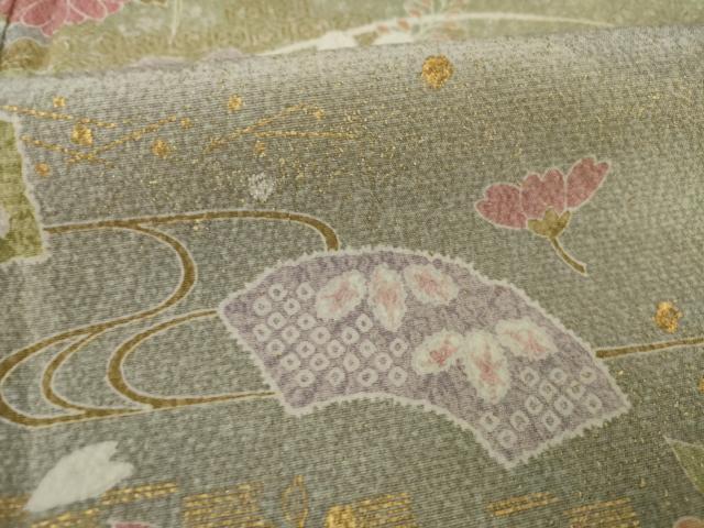 平和屋着物●訪問着 流水枝花文 暈し染め 金彩 正絹 逸品 AAAY4747ck
