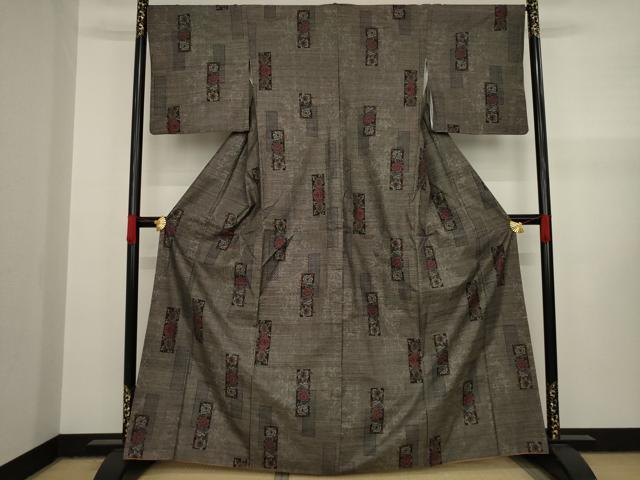 平和屋着物●本場大島紬 カタス9マルキ 短冊花文 正絹 逸品 AAAY4748ck