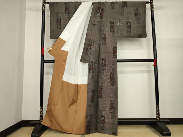 平和屋着物●本場大島紬 カタス9マルキ 短冊花文 正絹 逸品 AAAY4748ck