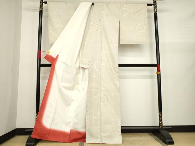 平和屋着物●本場大島紬　白大島　カタス7マルキ　光琳椿　正絹　逸品　AAAY4751ck