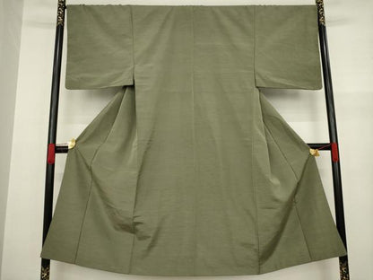 平和屋着物●男性 お召 色無地 灰汁色 正絹 逸品 AAAY4757ck