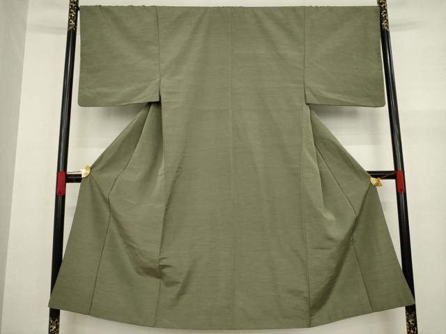 平和屋着物●男性 お召 色無地 灰汁色 正絹 逸品 AAAY4757ck