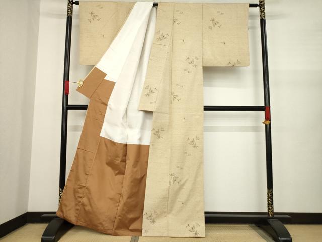 平和屋着物●ぜんまい紬　流水花文　正絹　逸品　AAAY4764ck