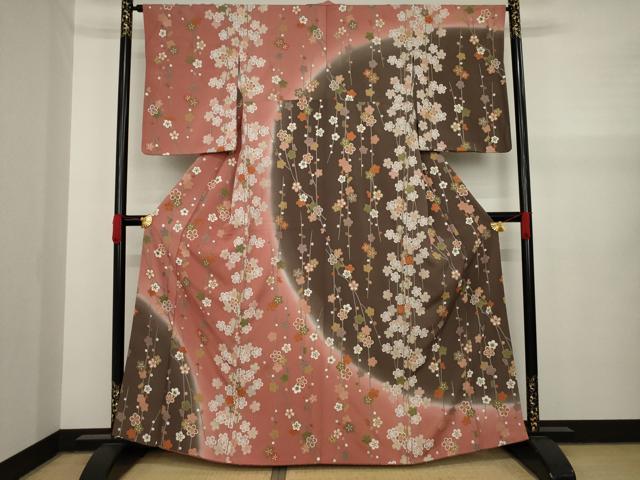 平和屋着物●訪問着 枝垂れ花文 暈し染め 金彩 正絹 逸品 AAAY4789ck