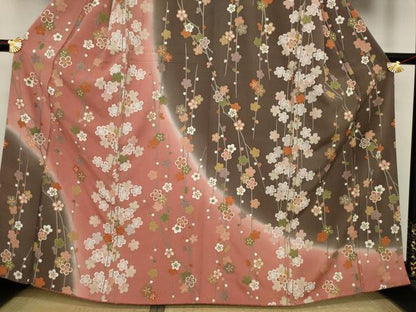平和屋着物●訪問着 枝垂れ花文 暈し染め 金彩 正絹 逸品 AAAY4789ck