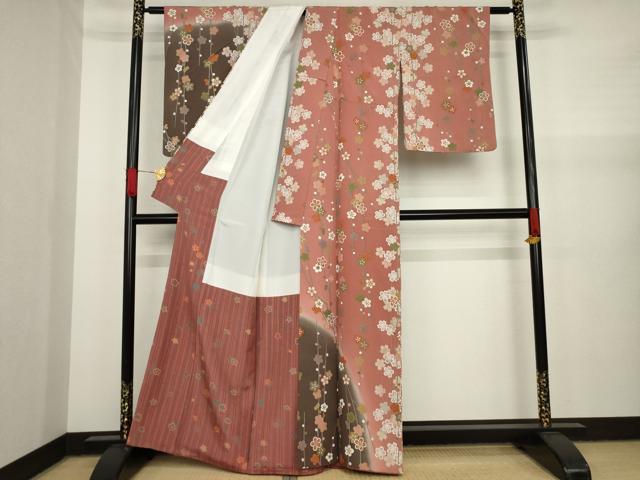 平和屋着物●訪問着 枝垂れ花文 暈し染め 金彩 正絹 逸品 AAAY4789ck