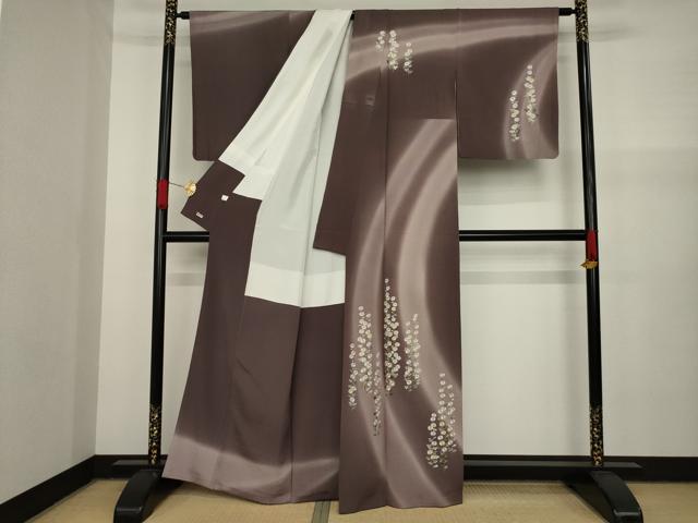 平和屋着物●訪問着 刺繍 流水花文 暈し染め 金糸 正絹 逸品 AAAY4792ck