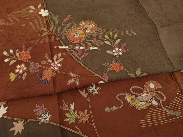 平和屋着物●訪問着 駒刺繍 楽器花文 金彩 正絹 逸品 AAAY4797ck