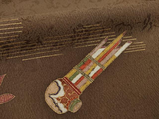 平和屋着物●訪問着 駒刺繍 楽器花文 金彩 正絹 逸品 AAAY4797ck