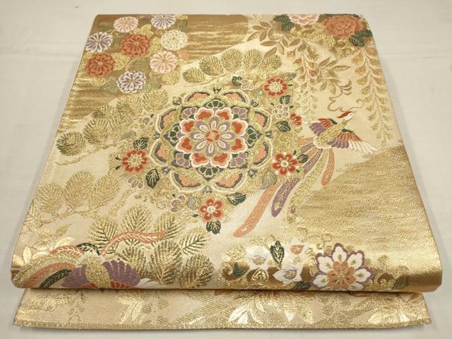 平和屋着物▼六通柄袋帯　花鳥文　金糸　正絹　逸品　AAAY4801wj